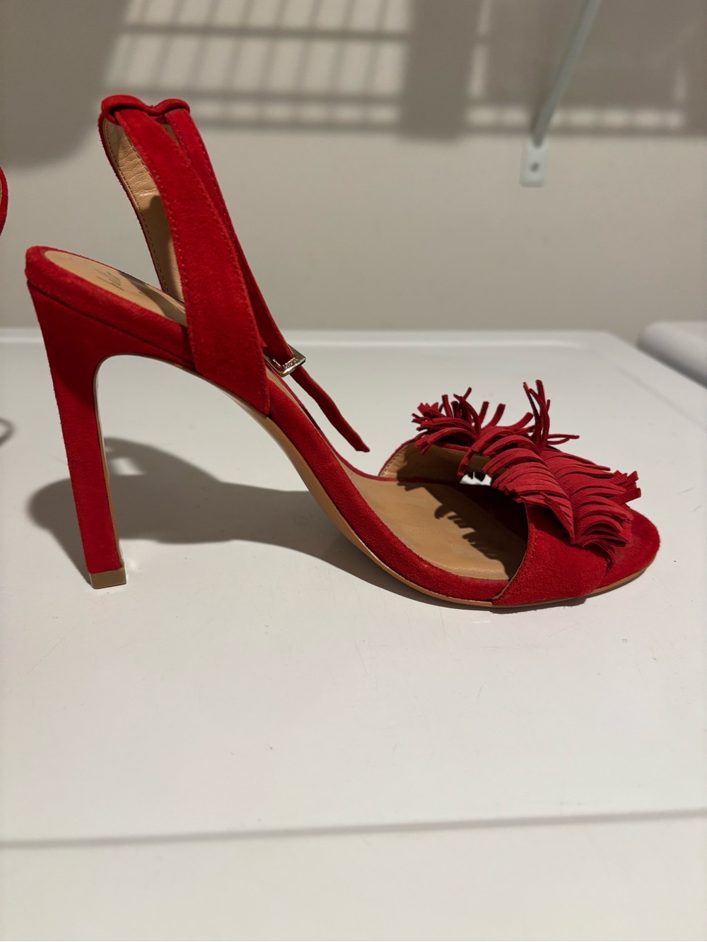 Banana Republic Red Suede Fringe Slingback Heels - Picture 1 of 4